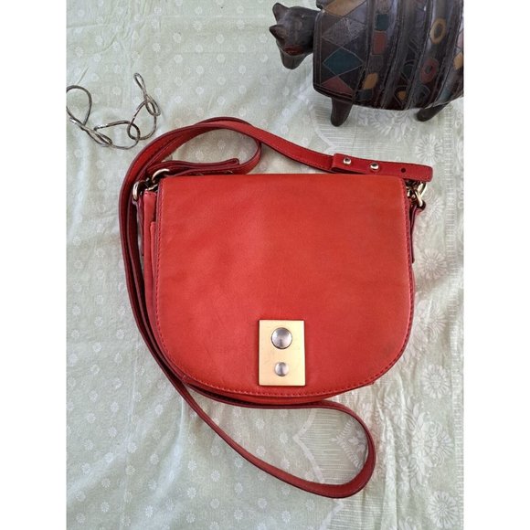J.Crew Womens Saddlebag Red Orange 100% Leather Crossbody Purse Pre-owned - Picture 1 of 13